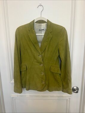 VGUC Jill Sandler Vintage 90's Y2K era leather suede jacket. Size 36. Chartreuse